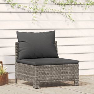 The Living Store Tuinmiddenbank - Grijs - Poly Rattan - 63 x 63 x 55.5 cm - Staal Frame - Incl - Kussens