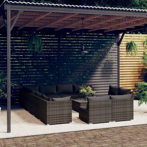 The Living Store Poly Rattan Loungeset - 13-delig - Grijs/Antraciet - Hoogwaardig materiaal