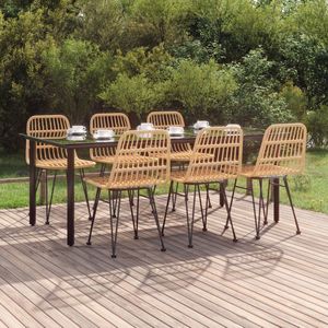 The Living Store Lounge Set - PE-rattan - Stalen frame - Gehard glas - Comfortabele zitplaatsen - Met pootdoppen -