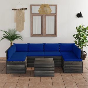 The Living Store Pallet Loungeset - Tuinmeubelset - Grenenhout - Blauw - 4x middenbank - 2x hoekbank - 1x tafel - 6x