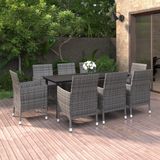 The Living Store Eethoek - 200x100x74 cm - Grijs poly rattan - Donkergrijze kussens