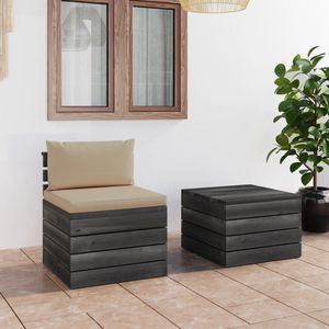 The Living Store Loungeset Pallet - Tuinmeubelset - Grenenhout - 60x65x71.5 cm - Beige