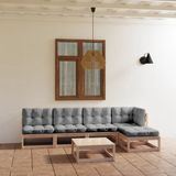 The Living Store Tuinset Grenenhout - 6-delig - Grijs - 70x70x67 cm - Inclusief kussens