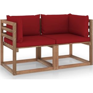 The Living Store Garten-Palettensofa 2-Sitzer mit Kissen in Weinrot Kiefernholz - Gartenmöbel - Palettenmöbel - Outdoor-Sofa - Lounge Möbel