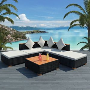 The Living Store 6-delige Loungeset met kussens poly rattan zwart - Loungeset - Rattan Lounge - Tuinset - Outdoor Meubilair - Balkonset