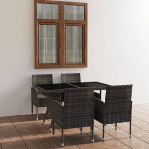 The Living Store Tuinset - Poly Rattan - Grijs - 140 x 80 x 74 cm - Inclusief 4 stoelen - Makkelijk te reinigen -