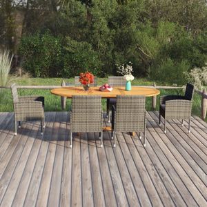 The Living Store Tuinset - Acaciahout - PE-rattan - antraciet - 150-200x100x74cm - donkergrijs kussen
