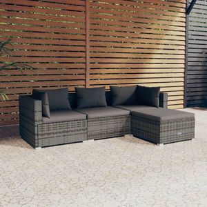 The Living Store Loungeset - Grijs PE-rattan - 70 x 70 x 60.5 cm - Modulair ontwerp