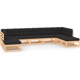 The Living Store Pallet loungeset - Grenenhout - Hoek/middenbank- 70 x 70 x 67 cm - Tafel/voetenbank- 70 x 70 x 30 cm - Antraciet kussen