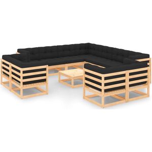 12-tlg. Garten-Lounge-Set mit Kissen Massivholz Kiefer - Gartenmöbel - Loungesessel - Rattan Möbel - Kiefernholzmöbel - Gartenloungeset - The Living