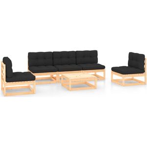 The Living Store Grenenhouten Loungeset - - Tuinmeubelen 70x70x67cm - Antraciet kussen