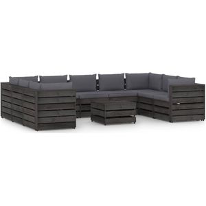 The Living Store Loungeset Pallet - Grenenhout - Modulair - 9-zits - Antraciet - 150cm