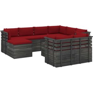 The Living Store Loungeset Pallet - Grenenhout - Modulair - 60x65x71.5 cm - Wijnrood