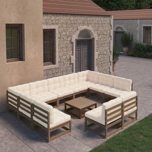 10-tlg. Garten-Lounge-Set mit Kissen Honigbraun Massivholz - Gartensofa - Lounge Set - Gartenmöbel - Rattan Möbel - Outdoor Furniture - The Living