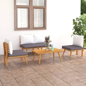 The Living Store Loungeset - Acaciahout - 115 x 65 x 65 cm - Donkergrijs - Wit