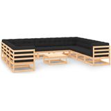 The Living Store Pallet Loungeset - Hoek/Middenbank 70x70x67cm - Tafel/Voetenbank 70x70x30cm - Antraciet Kussen