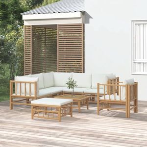 The Living Store Bamboe Tuinset - Moderne Loungeset - 55 x 69 x 65 cm - Inclusief Kussens