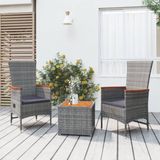 The Living Store Loungeset Grijs - Tuinstoel - Tafel - PE-rattan - Staal - Acaciahout