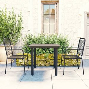 The Living Store 3-delige Tuinset glas en staal zwart - Retro Tuinset - Tuinstoel - Eetkamertafel - Buitentafel - Outdoor Meubels