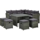 The Living Store Loungeset poly rattan - grijs - hoekbank 174x174x71.5cm - PE-rattan - incl - kussens