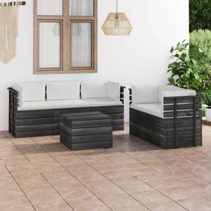 The Living Store Pallet Tuinmeubelset - Grenenhout - Crèmewit - Modulair Design - Afmetingen- Middenbank 60x65x71.5cm -