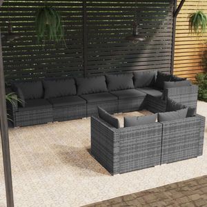 The Living Store Loungeset - Poly Rattan - Grijs - Hoekbank 70x70x60.5cm - Middenbank 70x70x60.5cm