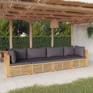 The Living Store Loungeset Teakhout - Tuinmeubelen - 69.5 x 69.5 x 60 cm - Donkergrijs Kussen