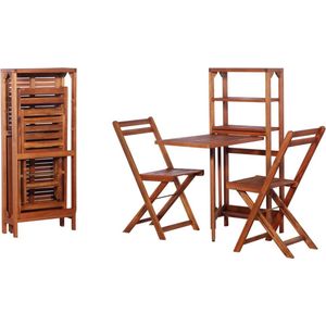 The Living Store 3-delige Bistroset inklapbaar massief acaciahout - Bistroset - Acacia Hout - Buitendecor - Balkon Meubilair - Tuinstoel