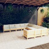The Living Store Loungeset - Massief grenenhout - Modulair - 63.5x63.5x62.5 cm - Crème kussens