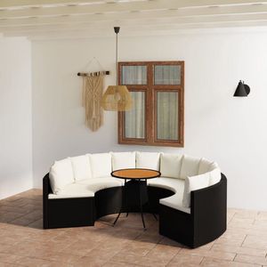 The Living Store Loungeset - Poly rattan - Zwart/Bruin - 70x73 cm - Acaciahouten tafelblad