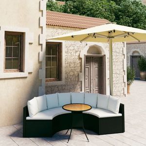 The Living Store Loungeset - poly rattan - zwart/bruin - 70x73 cm (ø x H) - waaiervormig design