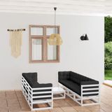 The Living Store Lounge set - Grenenhout - Wit - 4x hoekbank - 4x middenbank - 1x tafel - 8x zitkussen - 12x rug/zijkussen