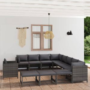 The Living Store Loungeset - Poly rattan - Grijs - 60x60x60 cm - Inclusief kussens