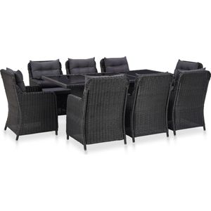 The Living Store Luxe Halfrond Poly Rattan Tuinstoelenset - 8-persoons - Zwart en Donkergrijs