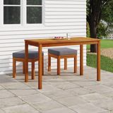 The Living Store Tuinset Acaciahout - Eettafel 110x55x67cm - Kruk 40x40x34cm - Grijs kussen