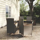 The Living Store Eethoek Tuinset - 150x90x75 - zwart poly rattan - gepoedercoat staal - gehard glas - grijs - donkergrijs - 1 tafel - 4 stoelen - 4 zitkussens