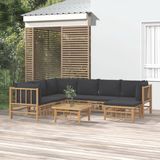 The Living Store Bamboe Loungeset - Modulair - Comfortabel zitten - Praktische tafel - Duurzaam materiaal - Levering bevat 3 middenbanken - 3 hoekbanken - 1 voetenbank - 1 tafel en 16 kussens (7 zitkussens en 9 rugkussens)