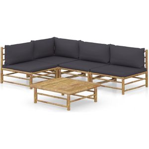 The Living Store Loungeset Bamboe - Modulair - Donkergrijs - 65x70x60 cm