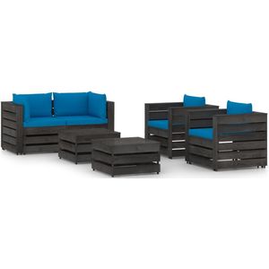 The Living Store Loungeset Pallet - Grenenhout - Lichtblauw kussen - 69x70x66 cm