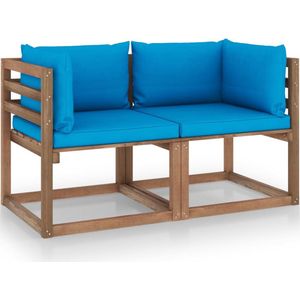 The Living Store Garten-Palettensofa 2-Sitzer mit Kissen in Hellblau Kiefernholz - Gartenmöbel - Outdoor-Sofa - Palettenmöbel - Rattan Möbel - Lounge
