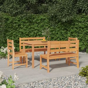The Living Store 5-delige Tuinset massief teakhout - Eetkamerset - Teak - Buitendecoratie - Tuinbank - Tuintafel