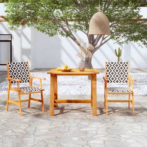 The Living Store Eethoek Acacia - 88 x 88 x 74 cm - Poly rattan rugleuning - Zwart