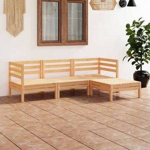 4-tlg. Garten-Lounge-Set Massivholz Kiefer - Outdoor Lounge Set - Gartenmöbel - Rattan Möbel - Kiefernholzmöbel - Balkonmöbel - The Living Store