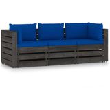 The Living Store Palletbank Houten Tuinbank - 69x70x66 cm - Grenenhout - Blauw kussen