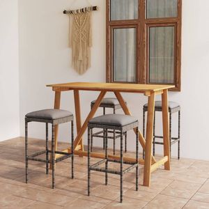 The Living Store Barset Acaciahout Grijs - 140 x 70 x 104 cm - Stoelen met PE Rattan en Polyester Kussens