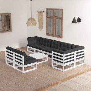 The Living Store Loungeset - Grenenhout - Wit - 70 x 70 x 67 cm - Met kussens