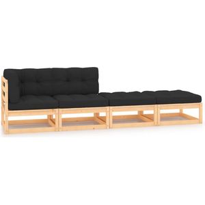 The Living Store 4-delige Loungeset massief grenenhout - Loungestoel - Tuinstoel - Lounge Set - Buitendecoratie - Houten Bank