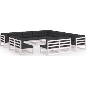The Living Store 13-delige Loungeset met kussens massief grenenhout wit - Tuinstoel - Lounge Set - Houten Tuinbank - Buitenkamer - Terrasdecoratie