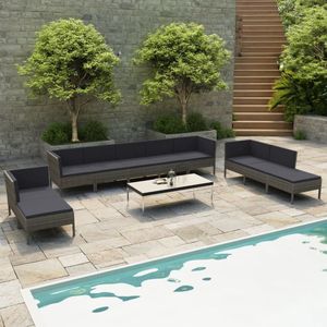 10-tlg. Garten-Lounge-Set mit Auflagen Poly Rattan Grau - Gartenloungesessel - Loungeset - Gartenmöbeln - Outdoormöbel - Rattanmöbel - The Living