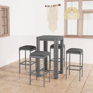 The Living Store Barset - trendy - bartafel en barkrukken - Afmeting- tafel 60.5 x 60.5 x 110.5 cm - stoel 38 x 38 x 76 cm - Ken- grijs met PE-rattan en gepoedercoat stalen frame - Incl - kussen